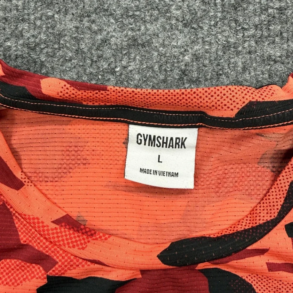Gymshark Mens Red Orange Camo Performance Training T-Shirt Size L